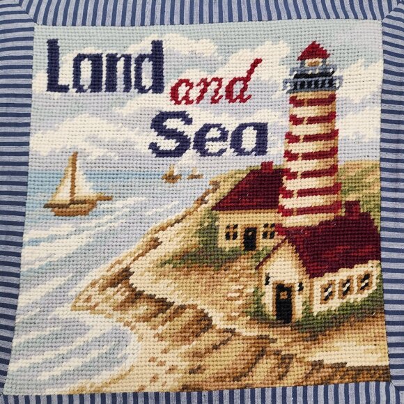 NWT Lighthouse Coastal Nautical Needlepoint Decorative Pillow Cover 17"x17" in. - Picture 2 of 16
